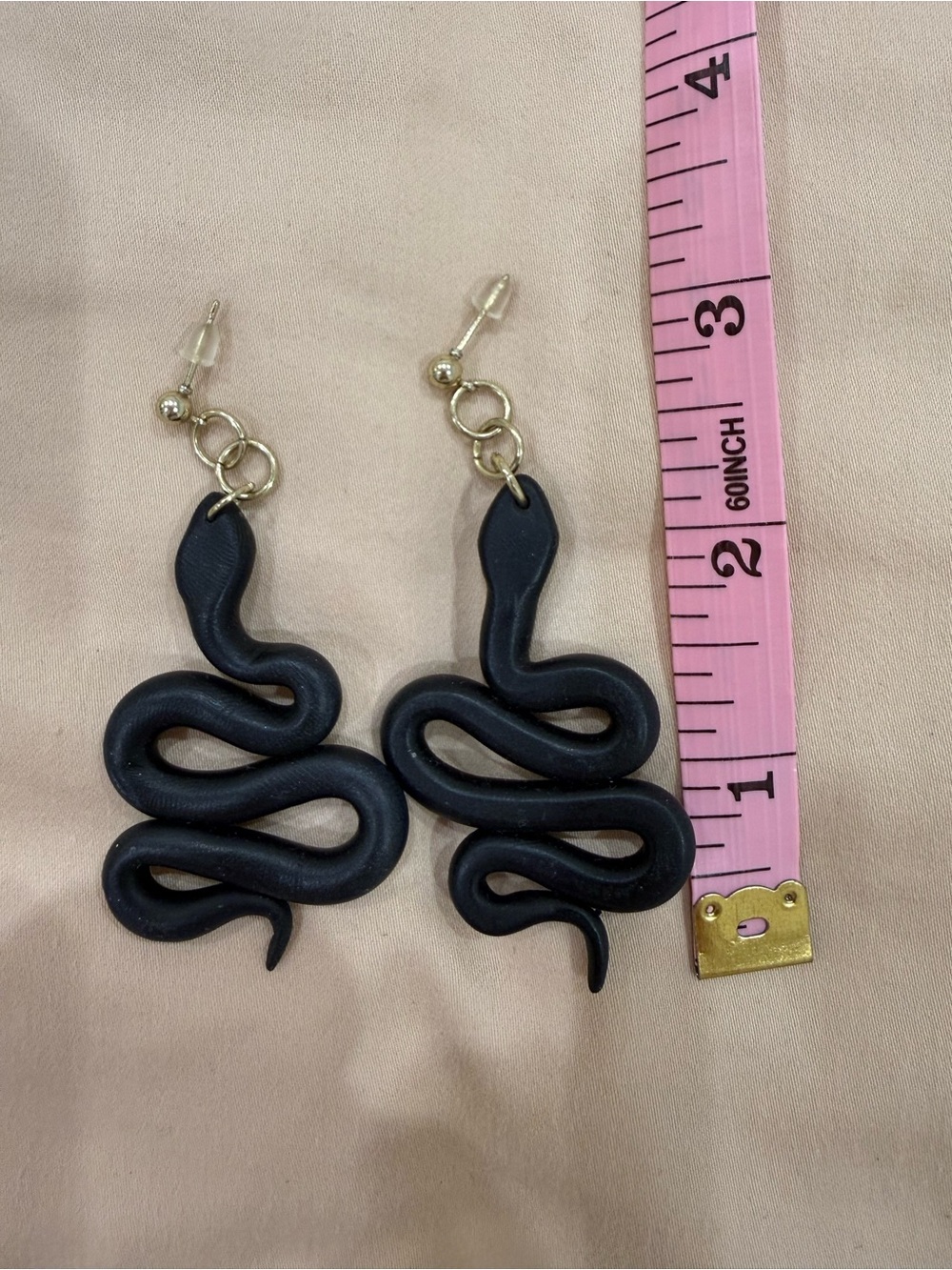 Chic Matte Black Snake Clay Dangle Earrings Gothic Boho Statement Jewelry